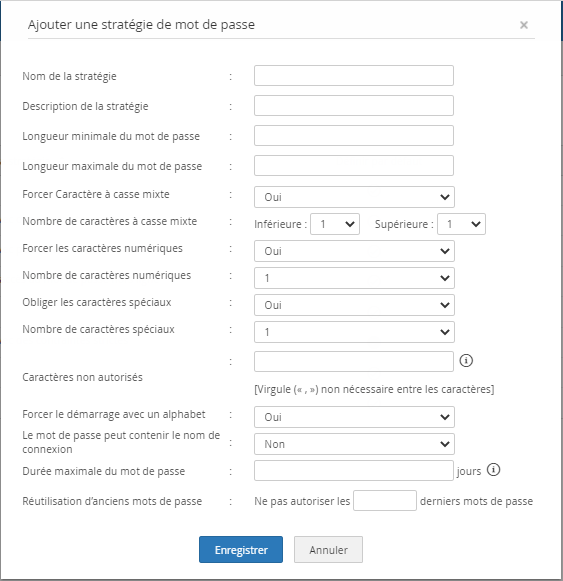 Ancienne interface de gestion des politiques de mots de passe - Password Manager Pro