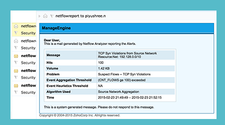 Notification d'alertes par email ou SMS - Network Defender plus