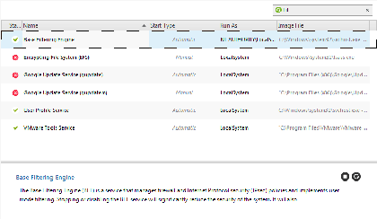 Services Windows avec filtre